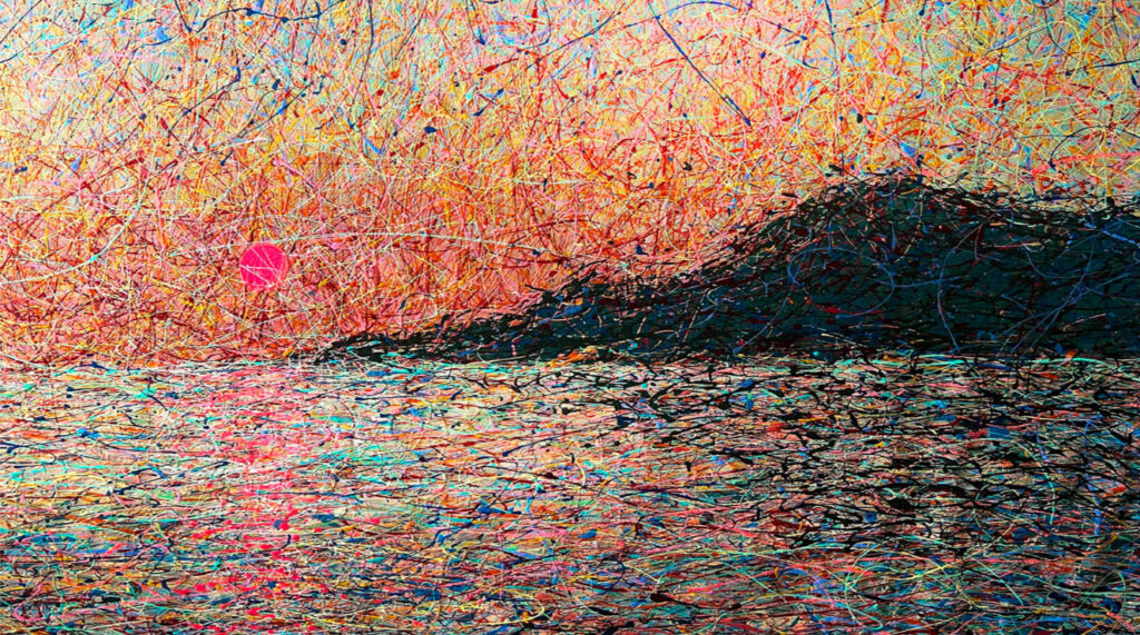 Specific moment of morning (red sun and black mountain), 2023 Nadin Antoniuk