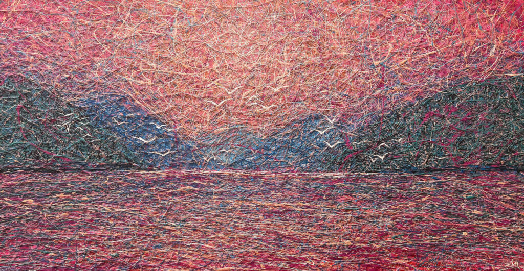 Fuchsia sunrise with seagulls (Unveiling Life's Richness), 2024 Nadin Antoniuk