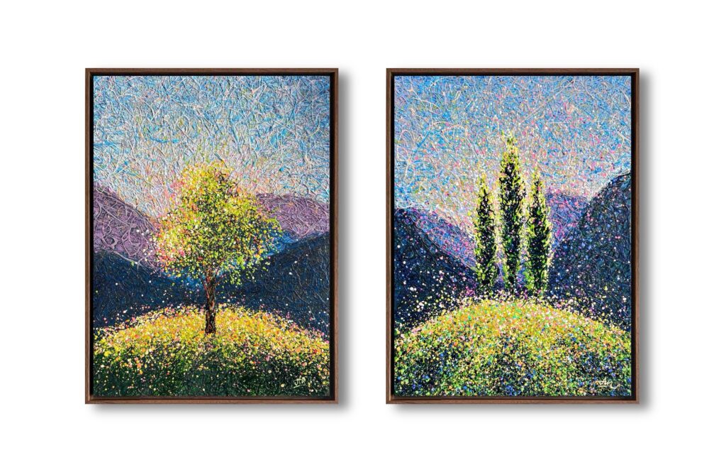 When Calm Becomes Alive - diptych, cappuccino frame by Nadin Antoniuk
