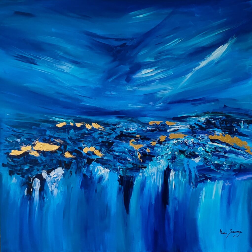 Bleu et or 2 (avec de la feuille d'or véritable 24 carats) - Âme Sauvage