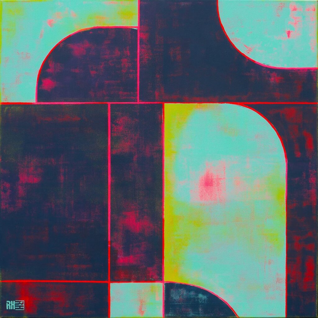 Circle in Circle black blue square - Ronald Hunter